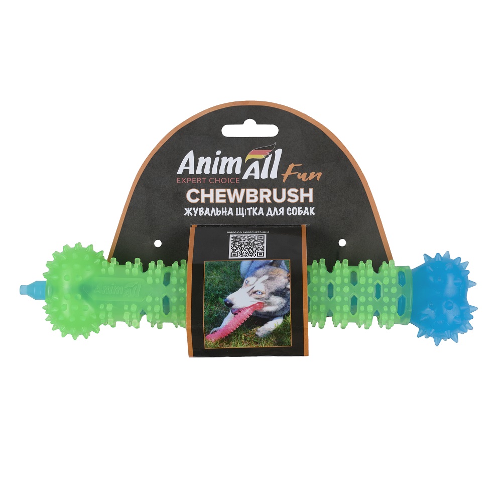 AnimAll Фан жувальна щітка-кістка блакитна з зеленим, 24 см