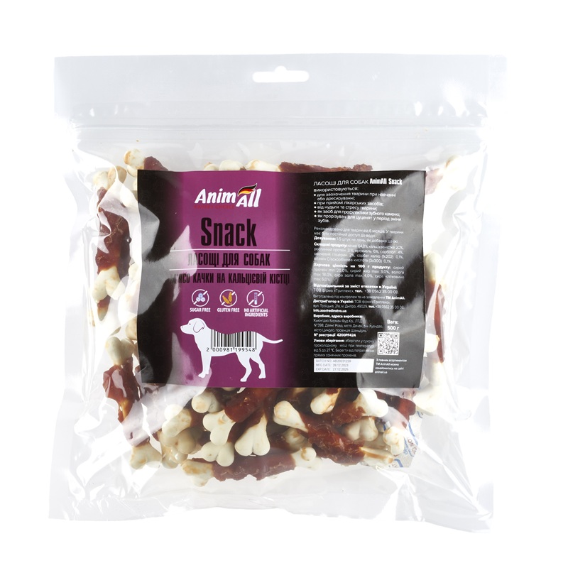 AnimAll Snack м'ясо качки на кальцієвій кістці для собак