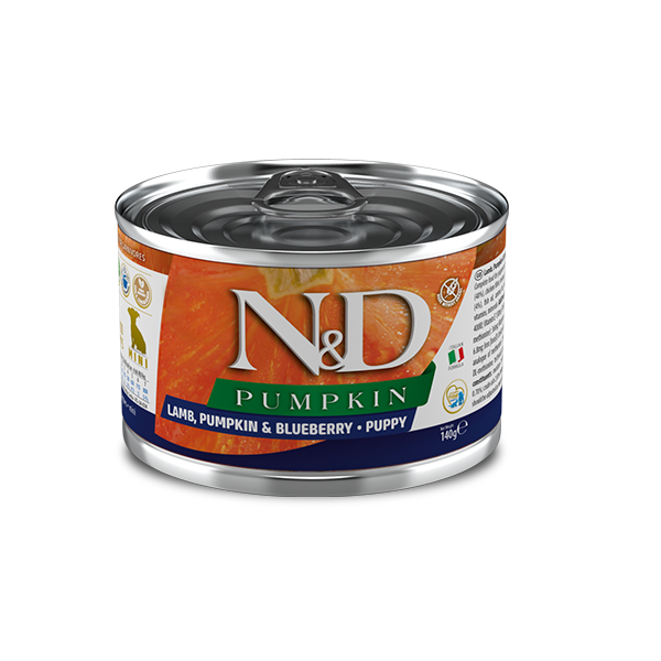 Фарміна дог волог N&D Grain Free PUMPKIN LAMB PUPPY MINI з гарбузом, ягням, чорницею фото 1