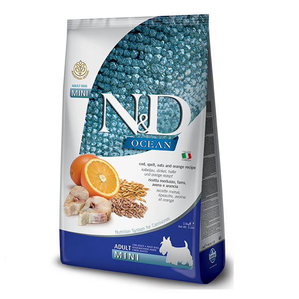 Фарміна дог сух N&D Low Grain Ocean ADULT MINI з тріскою та апельсином фото 1