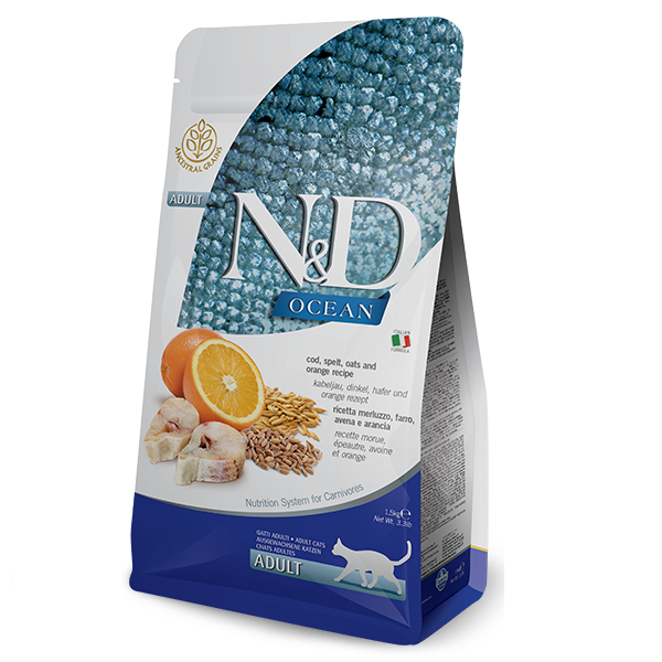 Фарміна кет сух N&D Low Grain Ocean ADULT з тріскою та апельсином фото 1