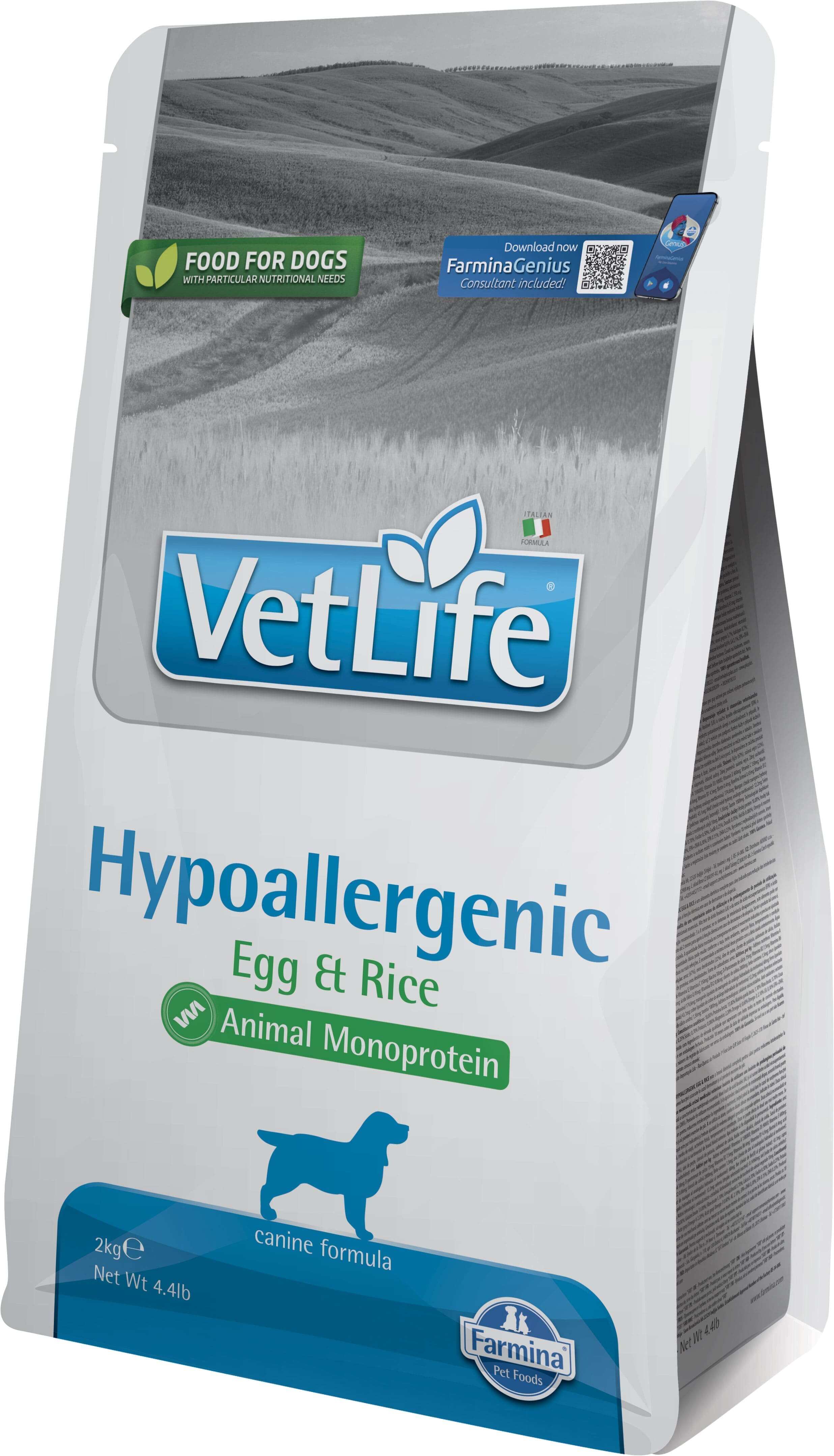Фарміна дог сух Vet Life Hypoallergenic EGG & RICE дієт. харчування, при харчовій алергії фото 1