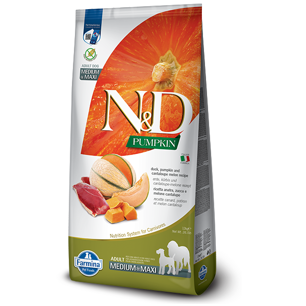 Фарміна дог сух N&D Grain Free PUMPKIN DUCK & CANTALOUPE ADULT MEDIUM & MAXI з качкою та динею фото 1