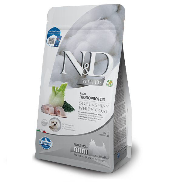 Фарміна дог сух N&D Grain Free WHITE ADULT MINI для собак з білою шерстю з сібасом, спіруліною та фенхелем фото 1