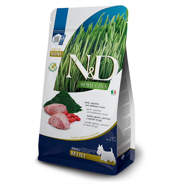 Фарміна дог сухий N&D SPIRULINA LAMB ADULT MINI з ягням, спіруліною та ягодами годжі фото 1