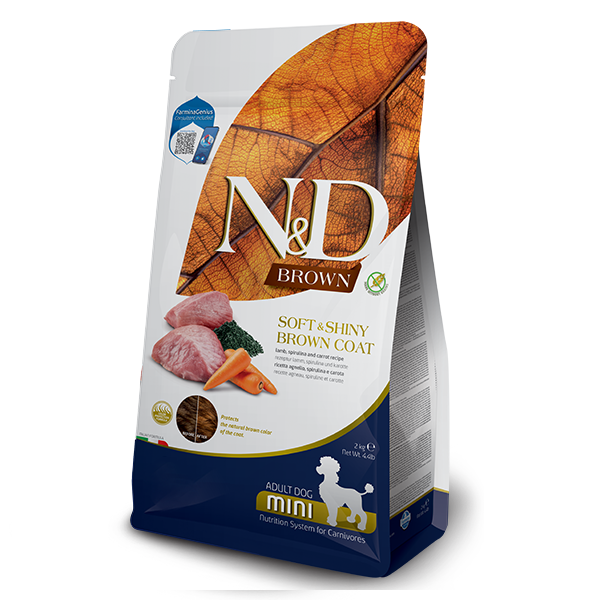 Фарміна дог сух N&D Grain Free BROWN ADULT MINI для собак з коричневою шерстю з ягням, спіруліною та морквою фото 1