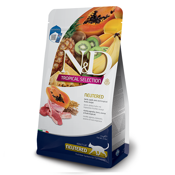 Фарміна кет сух N&D TROPICAL SELECTION LAMB NEUTERED з ягням та тропічними фруктами фото 1