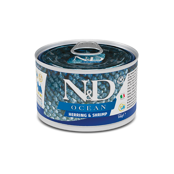 Фарміна дог волог N&D Grain Free OCEAN HERRING & SHRIMP ADULT MINI з оселедцем, тріскою, тунцем та креветкою фото 1