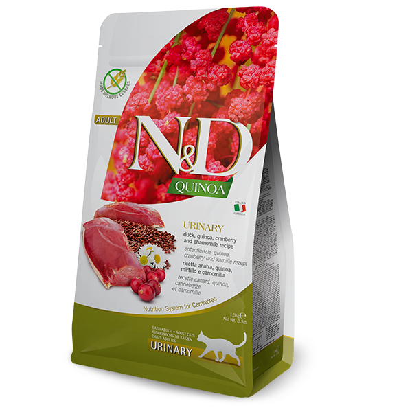 Фарміна кет сух N&D QUINOA URINARY, DUCK & CRANBERRY ADULT для проф. сечокам'яної хвороби, качка, кіноа, журавлина та ромашка фото 1