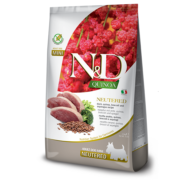Фарміна дог сух N&D QUINOA DUCK, BROCCOLI & ASPARAGUS NEUTERED для стер. собак дрібних порід, качка, кіноа, броколі та спаржа фото 1