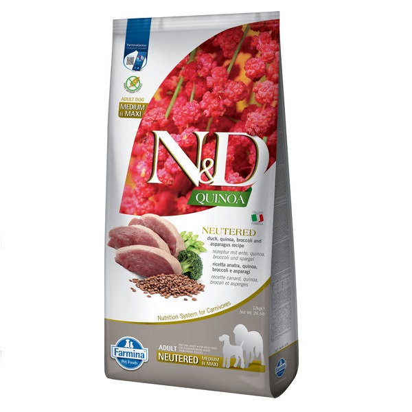 Фарміна дог сух N&D QUINOA NEUTERED для стер.собак середніх та великих порід, качка, кіноа, броколі та спаржа фото 1
