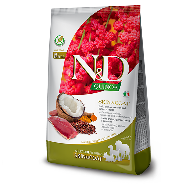 Фарміна дог сух N&D Quinoa Skin&Coat ADULT ALL BREEDS дієт. харчування, при харчовій алергії з качкою, кіноа, кокос та куркума фото 1
