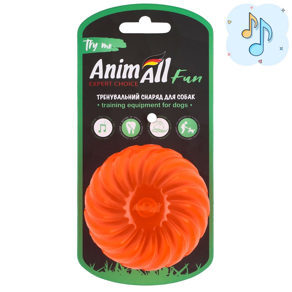 AnimAll Fun м'яч хвиля з пищалкою 75 мм помаранчевий