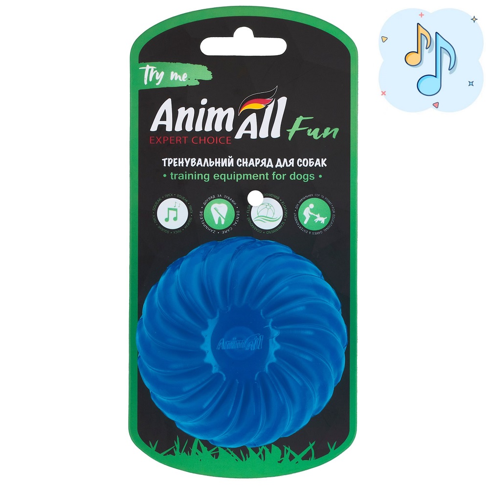 AnimAll Fun м'яч хвиля з пищалкою 75 мм синій