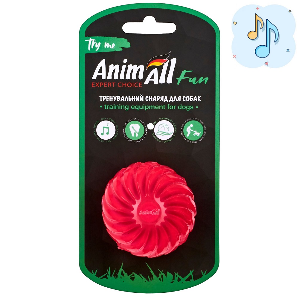 AnimAll Fun м'яч хвиля з пищалкою 65 мм рожевий