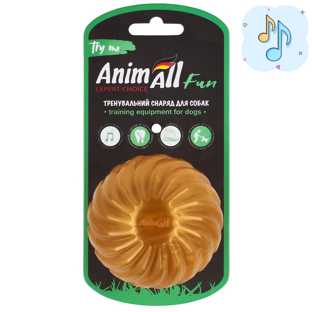 AnimAll Fun м'яч хвиля з пищалкою 75 мм золотий