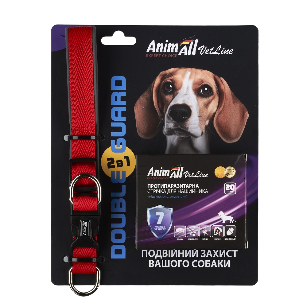 AnimAll VetLine Double Guard комплект нашийник з протипаразитарною стрічкою, 20 мм, 320 - 400 мм, червоний 40