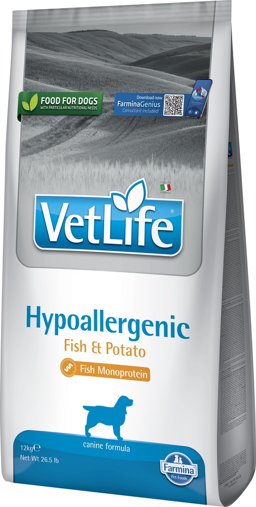 Фарміна дог сух Vet Life Hypoallergenic Fish & Potato дієт. харчування, при харчовій алергії фото 1