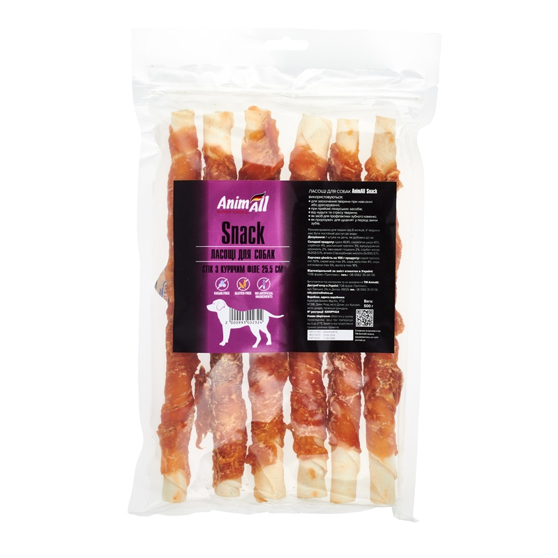AnimAll Snack стік з курячим філе 25.5*3 см для собак