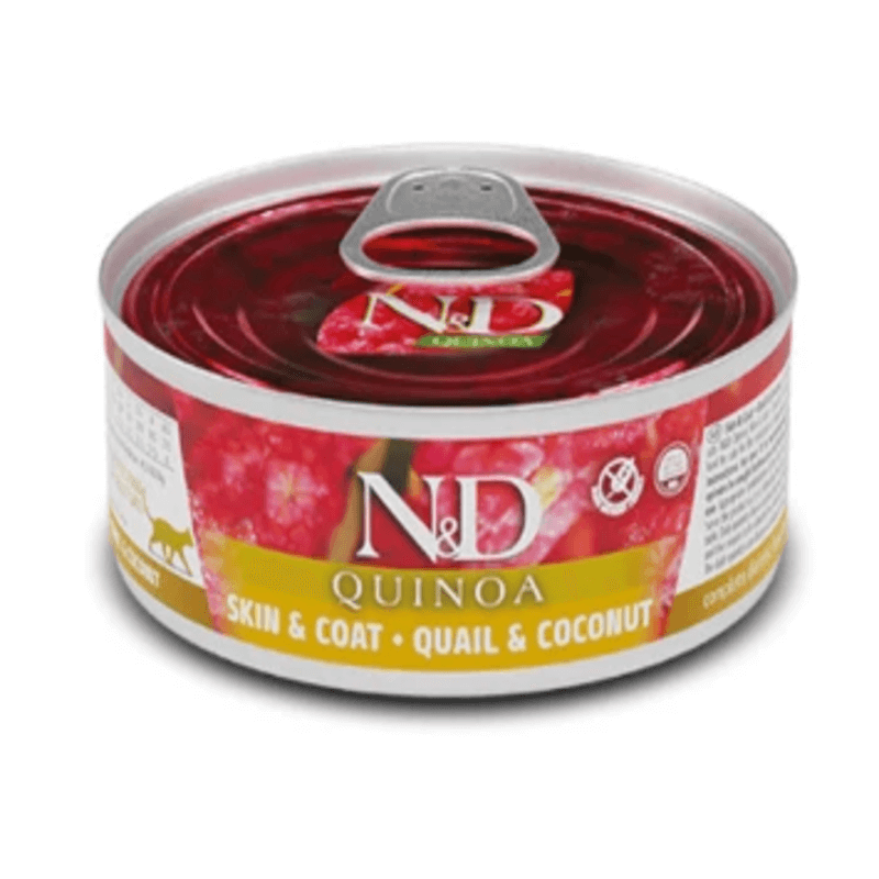 Фарміна кет волог N&D Quinoa Skin&Coat ADULT дієт. харчування, при харчовій алергії з перепелом, кіноа, кокос та куркума фото 1