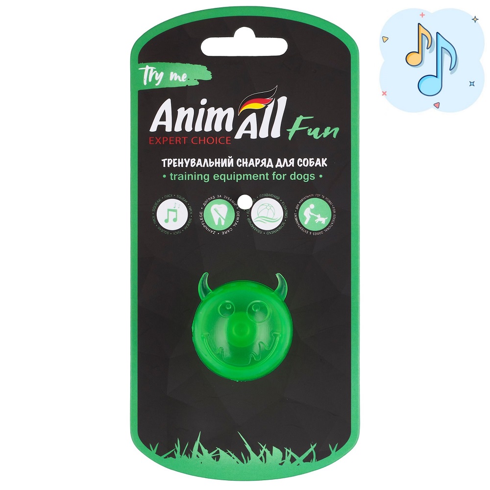 AnimAll Fun м'яч чортик з пищалкою 45 мм зелений