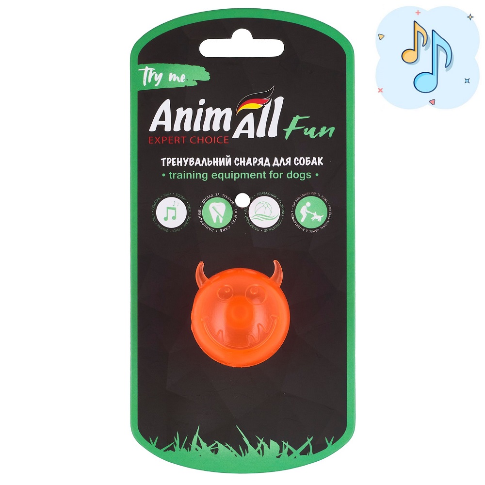 AnimAll Fun м'яч чортик з пищалкою 45 мм помаранчевий