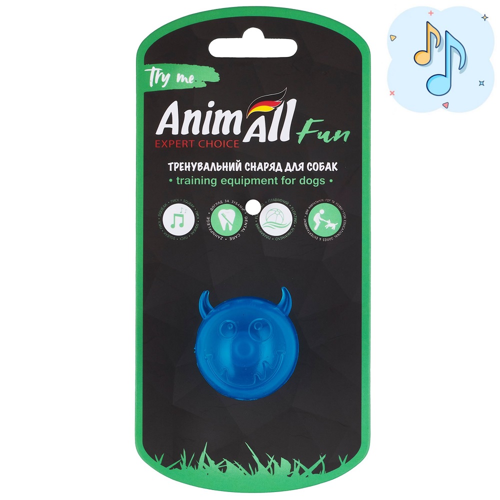 AnimAll Fun м'яч чортик з пищалкою 45 мм синій