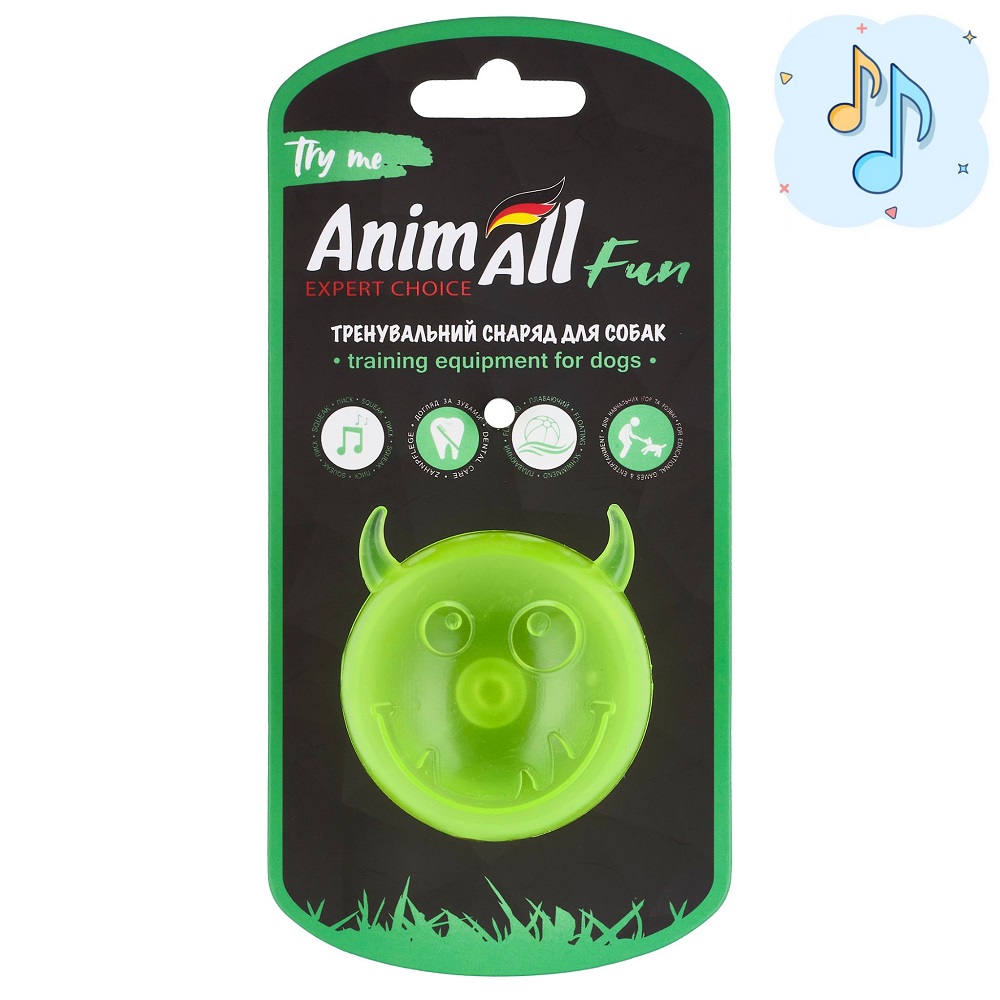 AnimAll Fun м'яч чортик з пищалкою 65 мм зелений