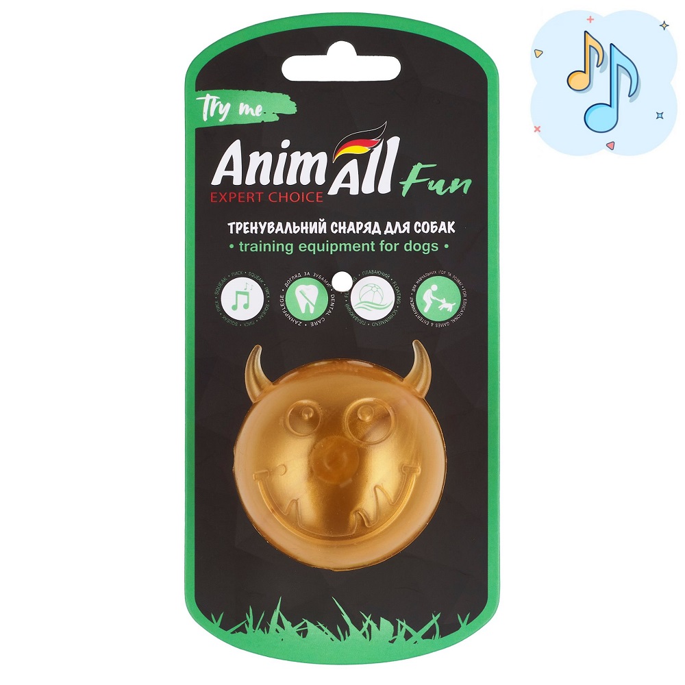 AnimAll Fun м'яч чортик з пищалкою 65 мм золотий