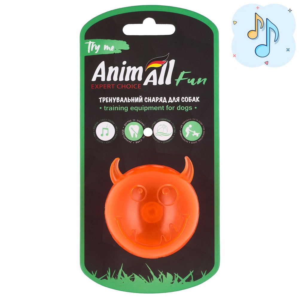 AnimAll Fun м'яч чортик з пищалкою 65 мм помаранчевий