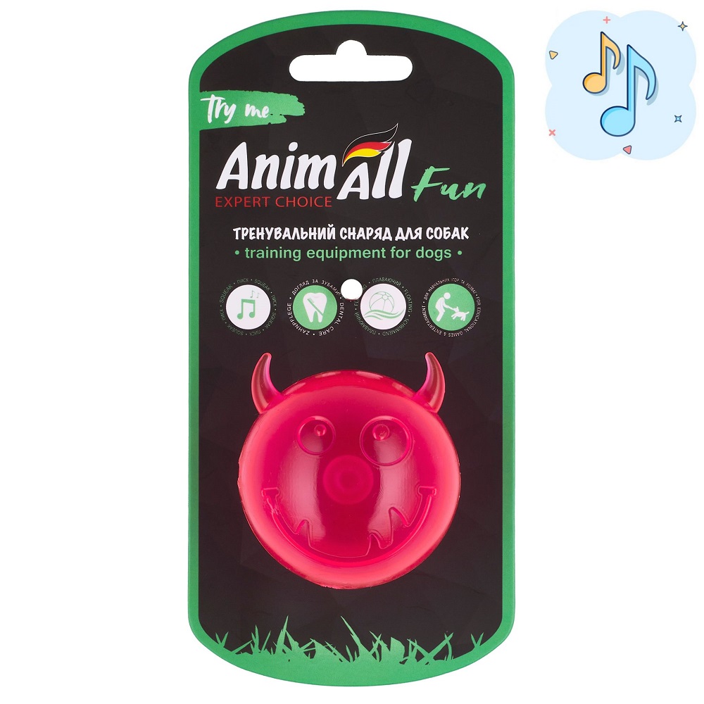 AnimAll Fun м'яч чортик з пищалкою 65 мм рожевий