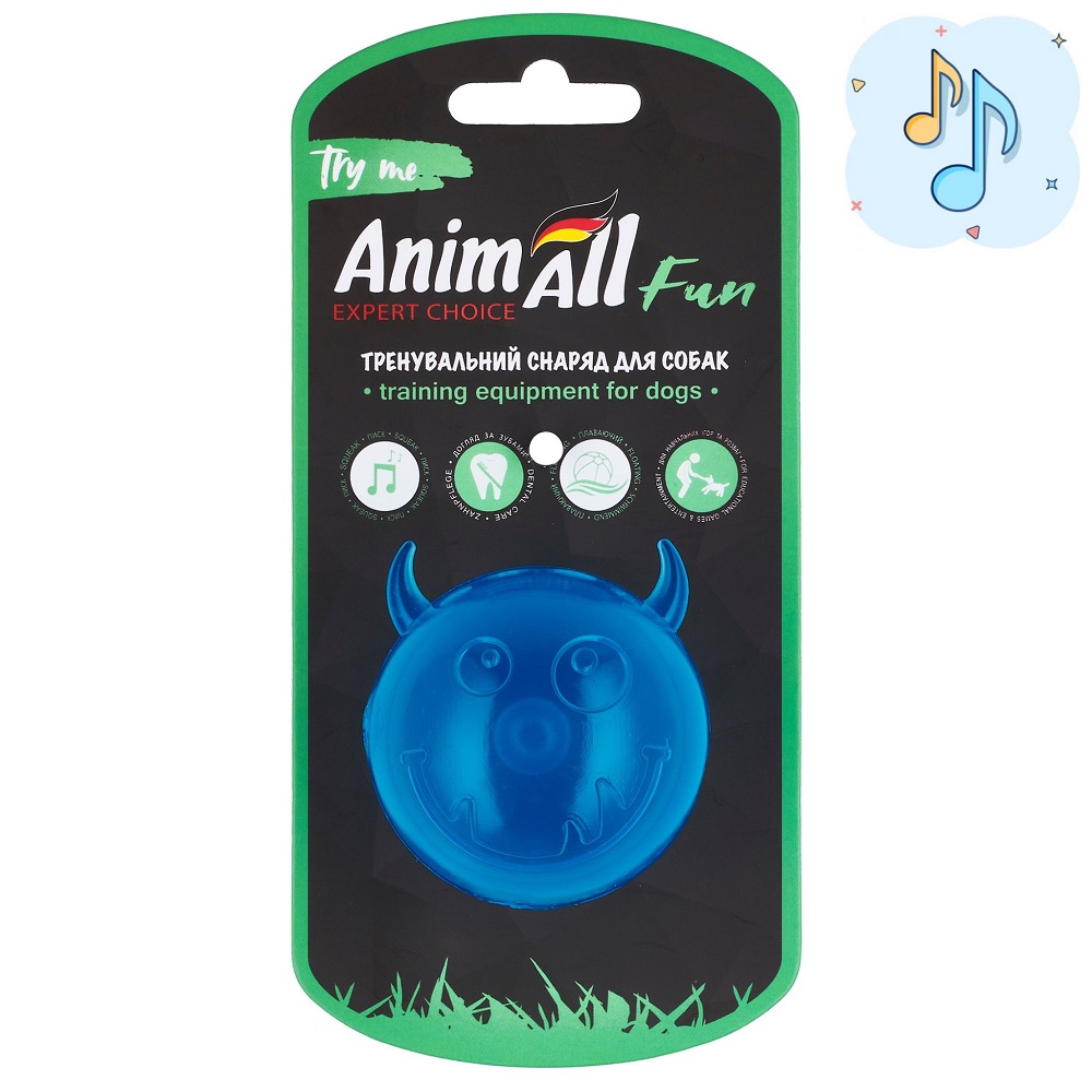 AnimAll Fun м'яч чортик з пищалкою 65 мм синій