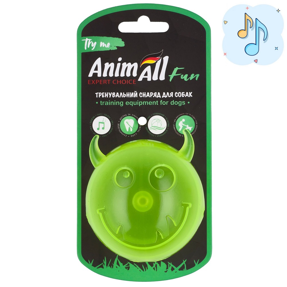 AnimAll Fun м'яч чортик з пищалкою 75 мм жовтий