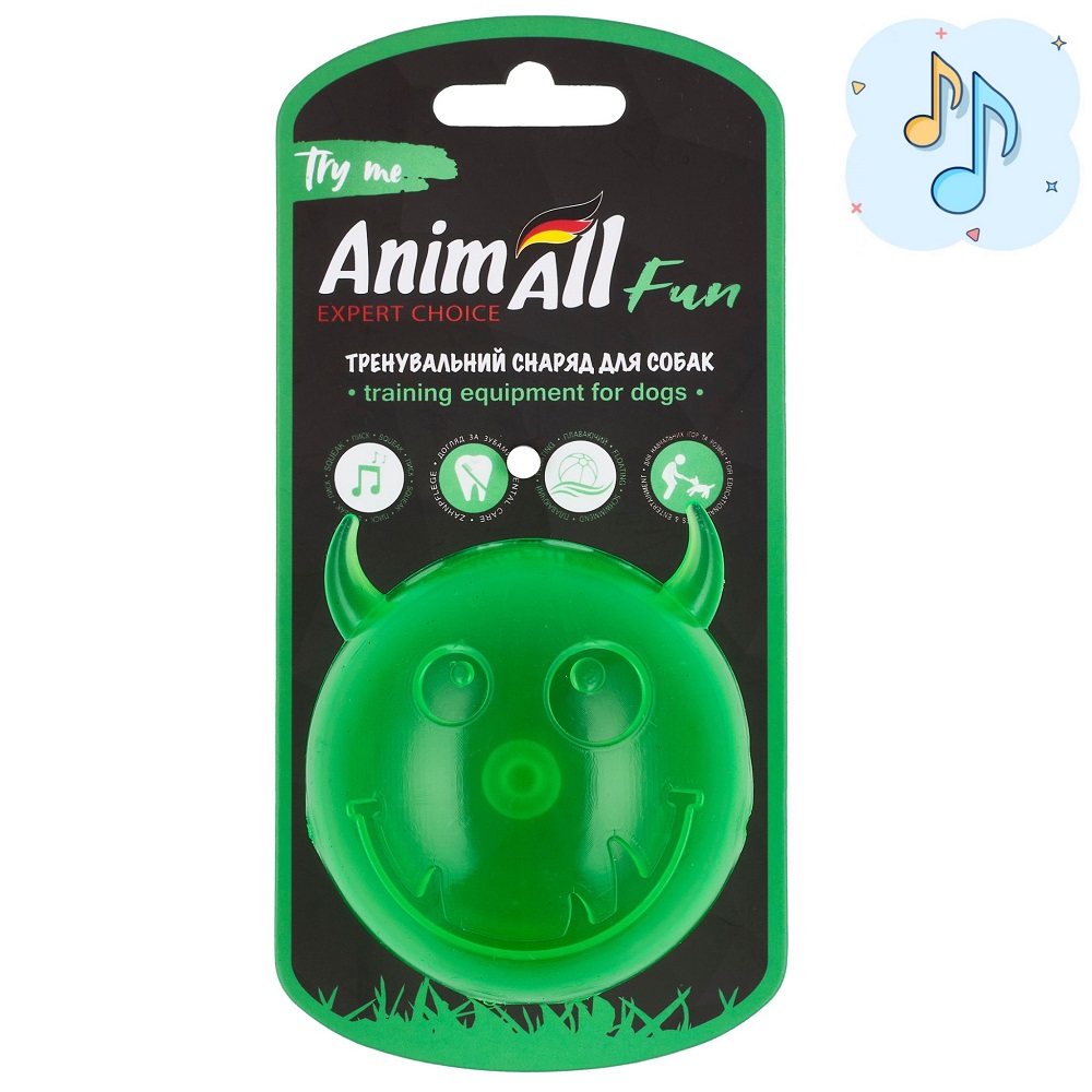 AnimAll Fun м'яч чортик з пищалкою 75 мм зелений