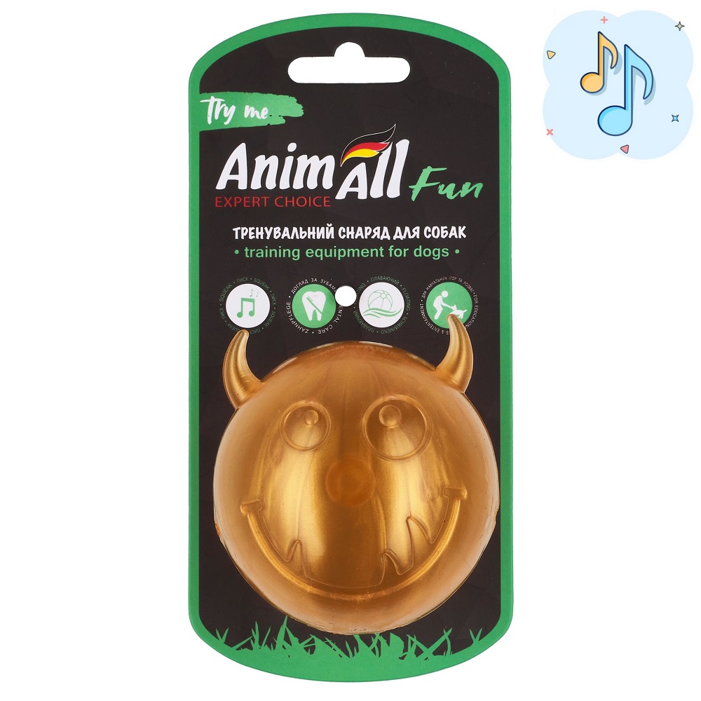 AnimAll Fun м'яч чортик з пищалкою 75 мм золотий