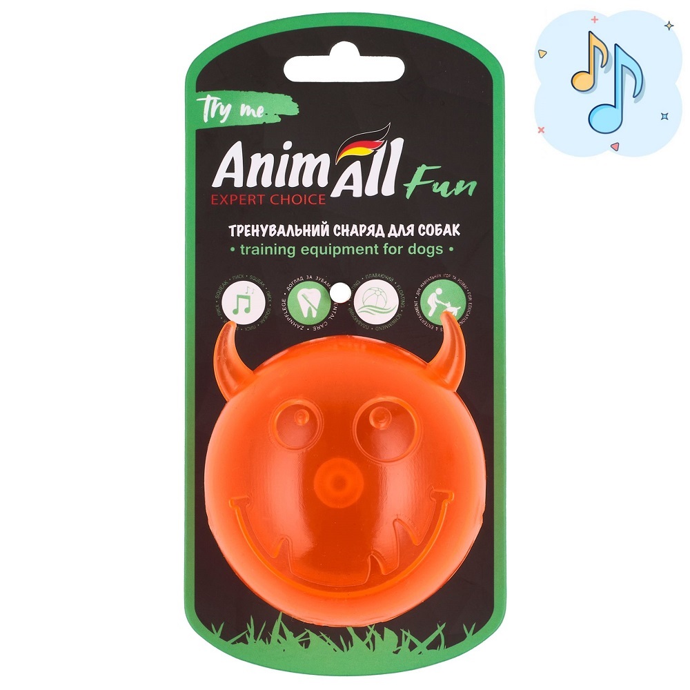 AnimAll Fun м'яч чортик з пищалкою 75 мм помаранчевий