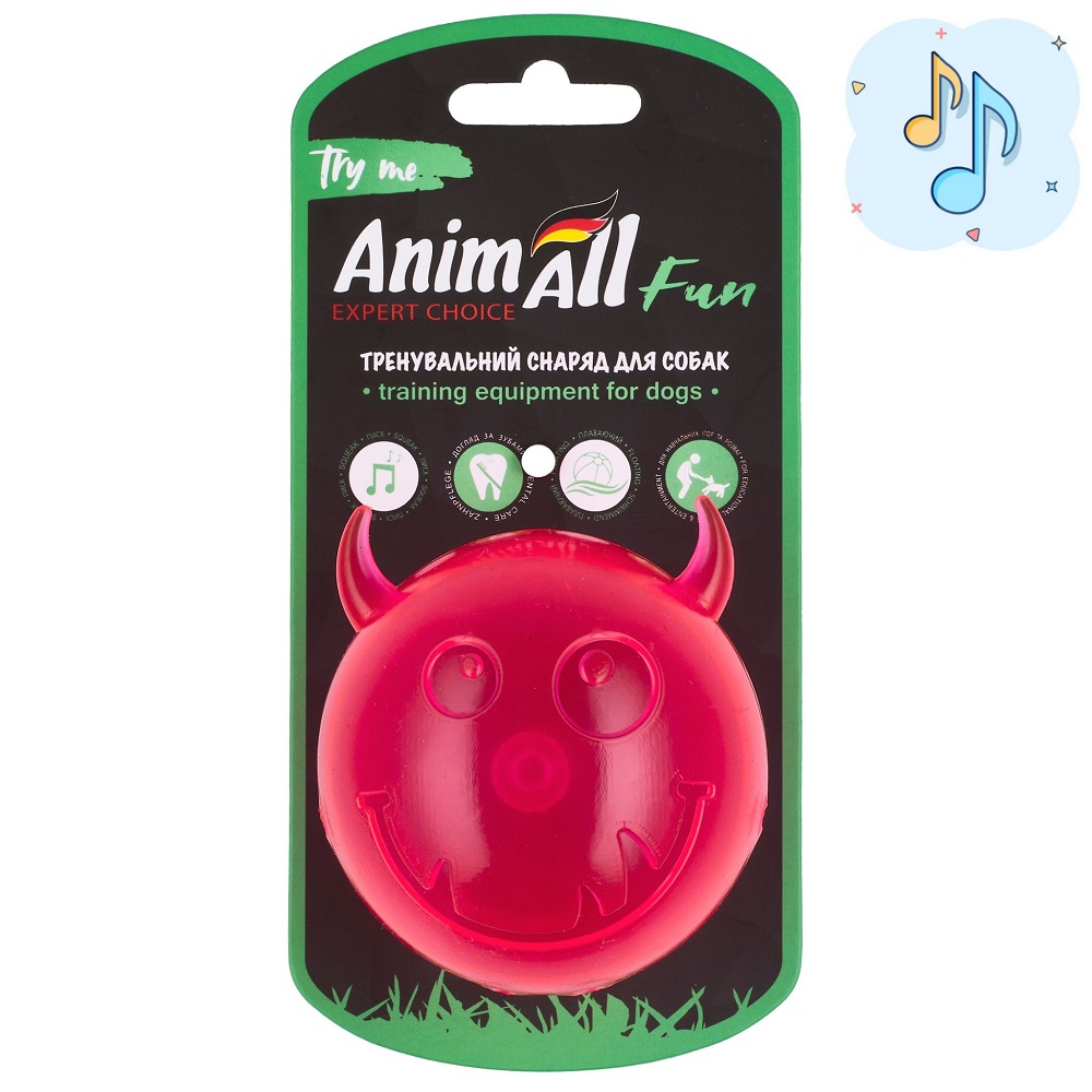 AnimAll Fun м'яч чортик з пищалкою 75 мм рожевий