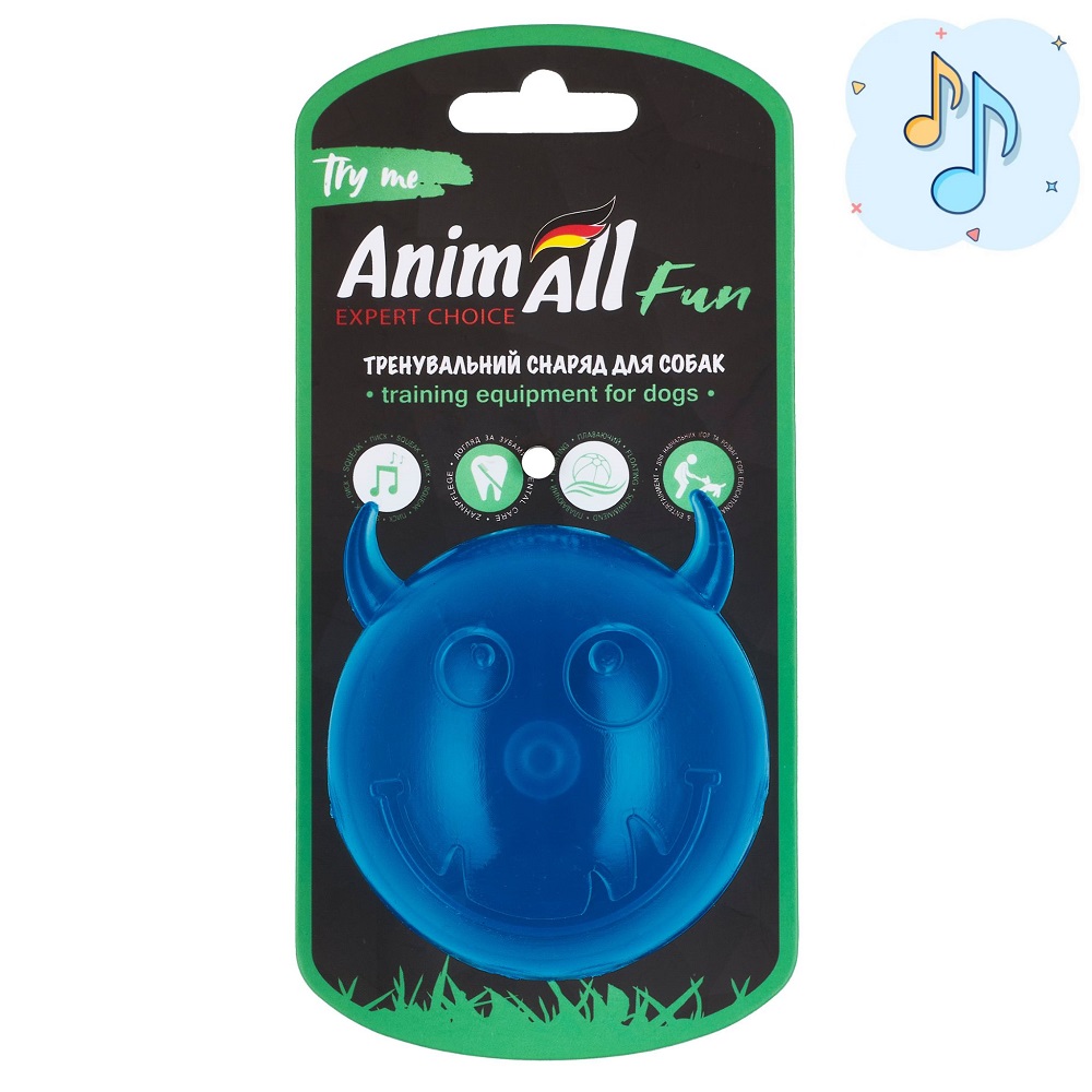 AnimAll Fun м'яч чортик з пищалкою 75 мм синій