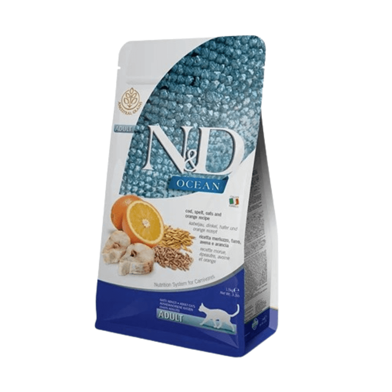 Фарміна кет сухий N&D Low Grain Ocean ADULT з тріскою та апельсином фото 1
