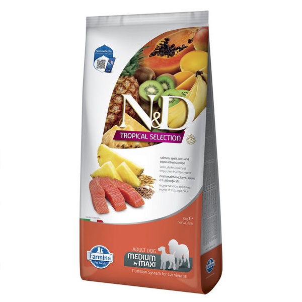 Фарміна дог сухий N&D TROPICAL SELECTION SALMON ADULT MEDIUM & MAXI з лососем та тропічними фруктами фото 1