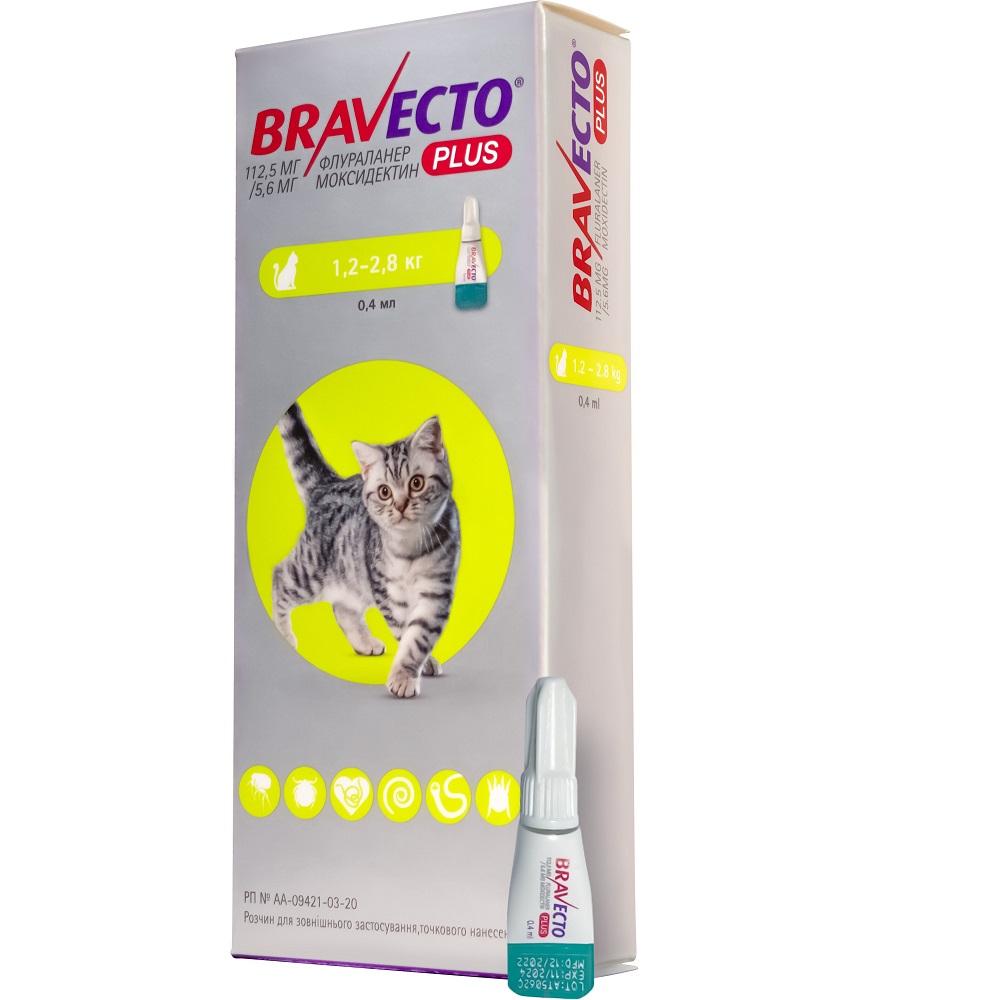 Бравекто Плюс 112,5 мг спот он для котів 1,2 фото 1