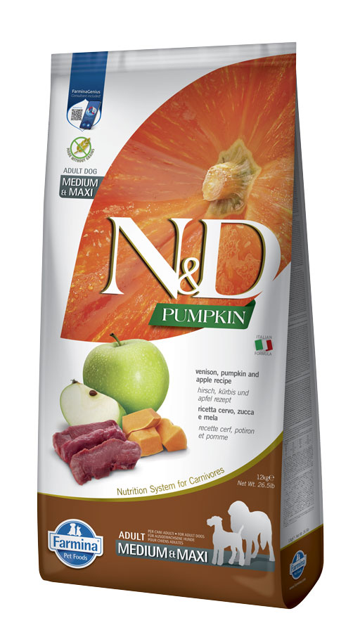 Фарміна дог сух N&D Grain Free PUMPKIN DOG VENISON & APPLE ADULT MEDIUM & MAXI з олениною та яблуком фото 1