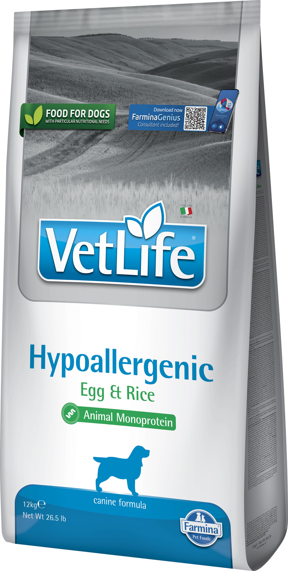 Фарміна дог сухий Vet Life Hypoallergenic EGG & RICE дієт. харчування, при харчовій алергії фото 1
