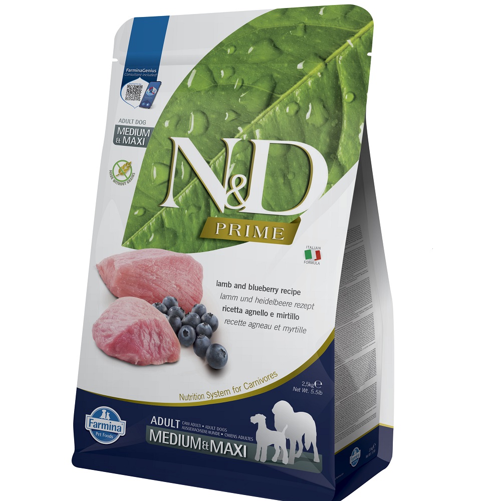 Фарміна дог сух N&D PRIME DOG LAMB & BLUEBERRY ADULT MEDIUM & MAXI з ягням та чорницею фото 1