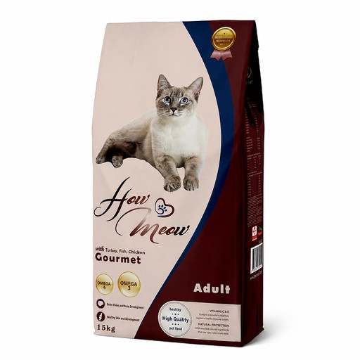 Повнораціонний корм для дорослих котів How Meow Adult Gourmet індичка, курка, риба фото 1